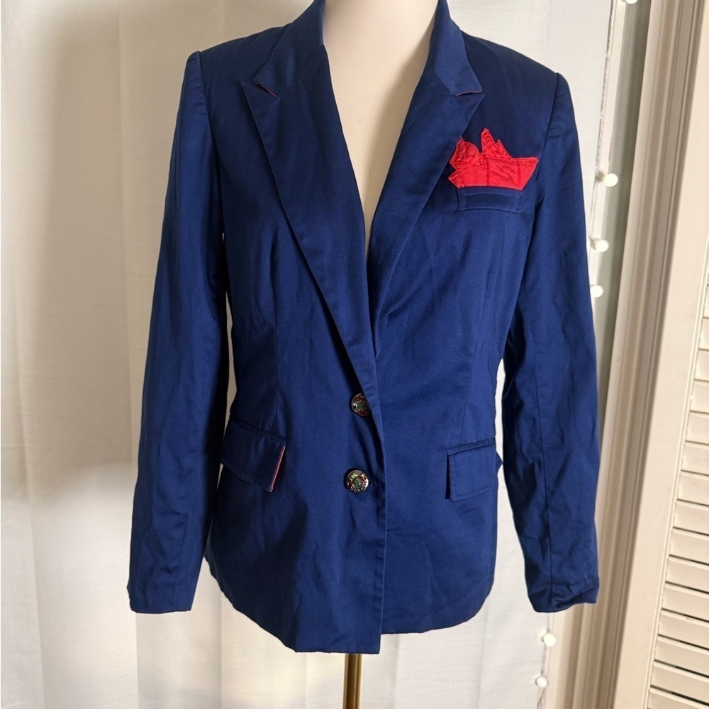 Women’s Twist Navy Blue Blazer Jacket (Red Pocket Accent) Medium